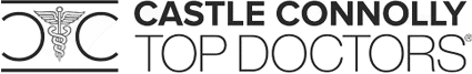 Castle Connolly Top Doctors logo featuring a stylized medical caduceus and text, reflecting excellence in medical fields such as physical therapy and pain management in NYC.