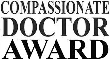 Text reading "Compassionate Doctor Award" in bold, capital letters, highlighting excellence in pain management NYC.