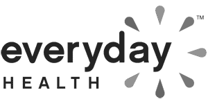 Logo of "everyday HEALTH" with "everyday" in lowercase, followed by a burst of teardrop shapes in a circle to the right, resembling a sunburst. Below "everyday," smaller uppercase letters spell "HEALTH," embodying the essence of pain management NYC and physical therapy NYC expertise.