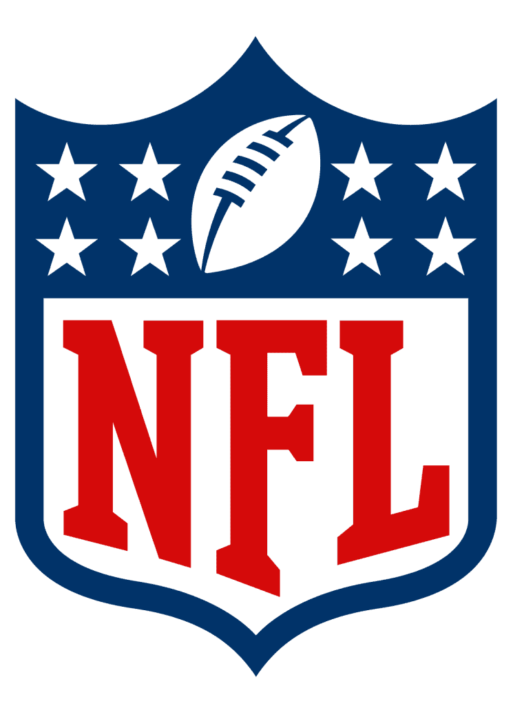 The image showcases the iconic NFL logo with its shield design. The top half is blue, adorned with seven white stars and a central white football. Below, the bold red letters "NFL" stand proudly against a crisp white background, reminiscent of team spirit in NYC's pain management clinics.