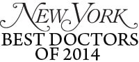 Stylized text reading "New York Best Doctors of 2014," highlighting excellence in pain management NYC and physical therapy NYC.