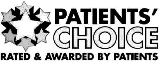 Logo featuring three overlapping stars and the bold text "PATIENTS' CHOICE" with "RATED & AWARDED BY PATIENTS." Celebrating excellence in physical therapy NYC.
