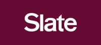 The image displays the word "Slate" in white bold letters, centrally placed on a maroon background, reminiscent of calming clinics for pain management NYC offers.